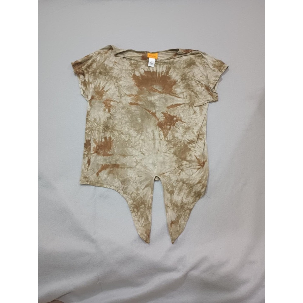 Ruby Rd Tie Dye Handkerchief Pointed Hem Top Brown Tan Women Small